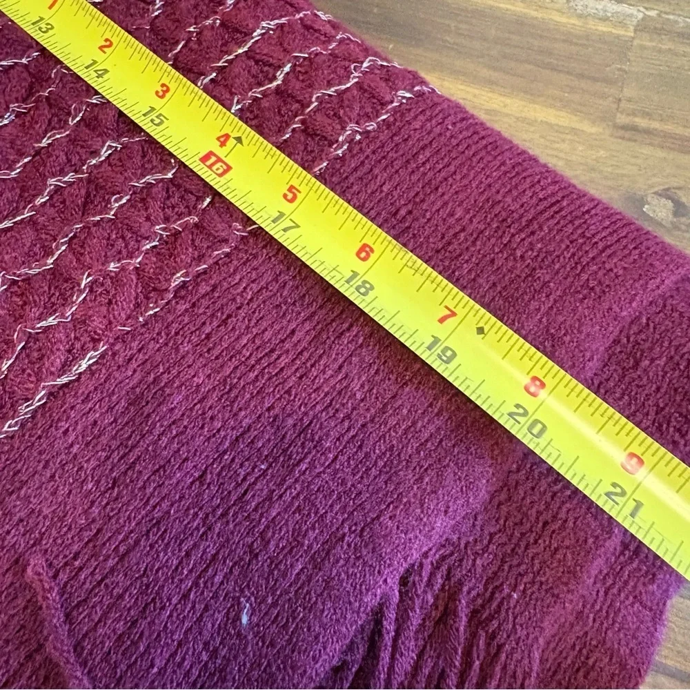 BCBGMAXAZRIA Large Blanket Scarf Wrap Burgundy Gold Fringe Wine Cozy $248